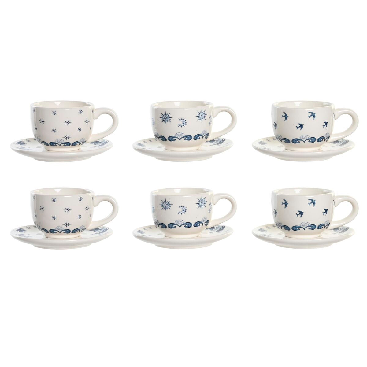 Lot de tasses avec soucoupes DKD Home Decor Bleu Métal Blanc 180 ml Dolomite