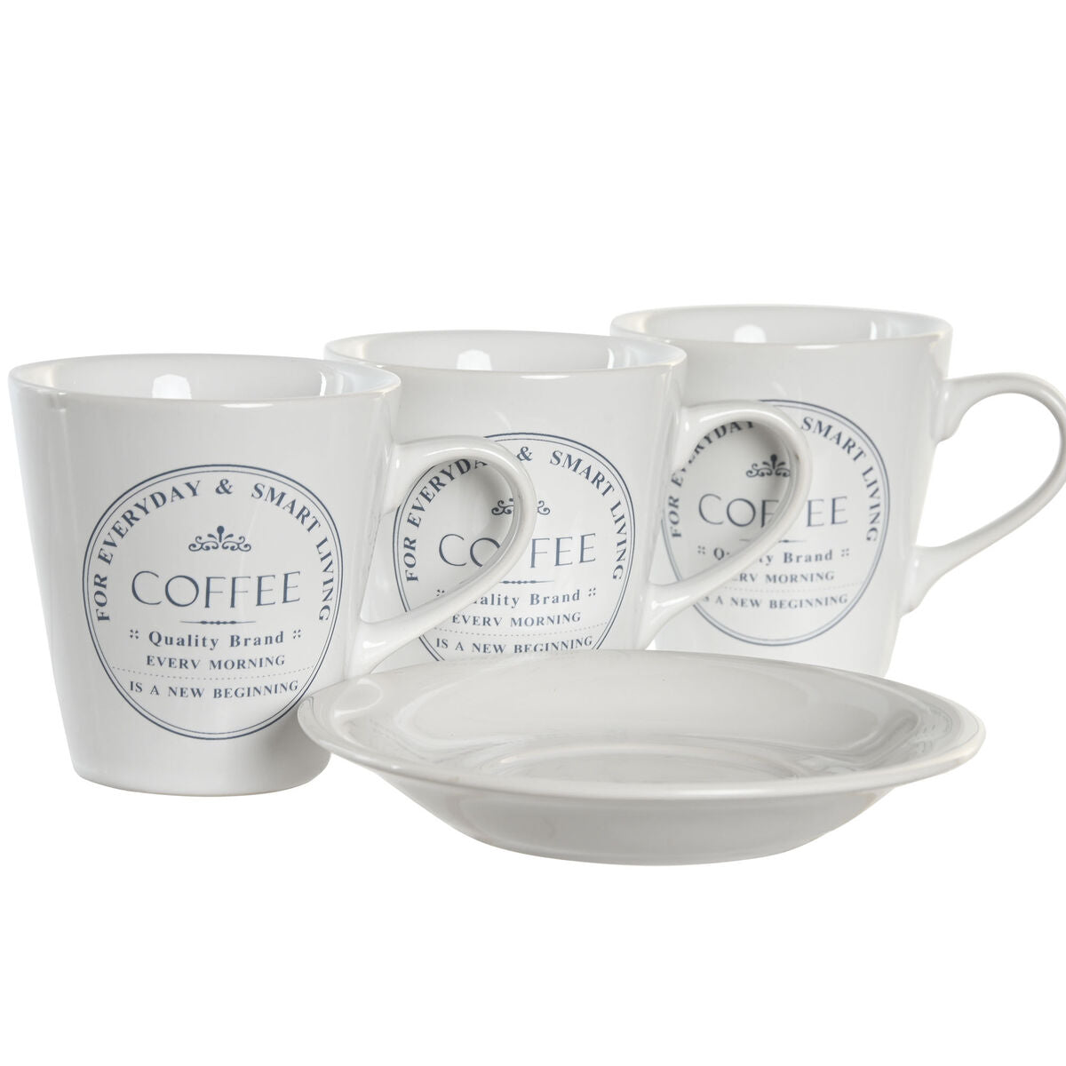 Lot de tasses avec soucoupes DKD Home Decor Métal Blanc Grès 180 ml
