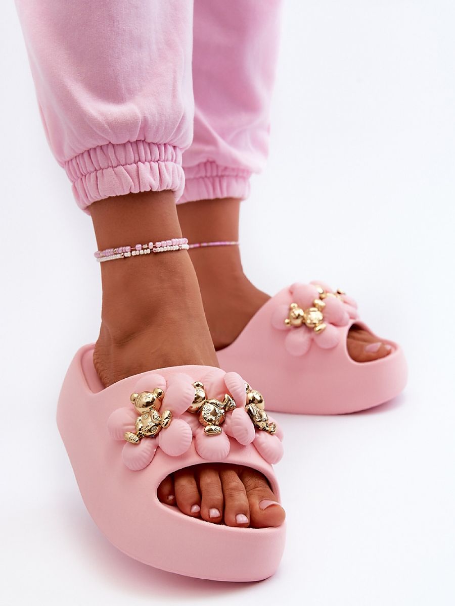 🩷 Claquettes à perles dorées