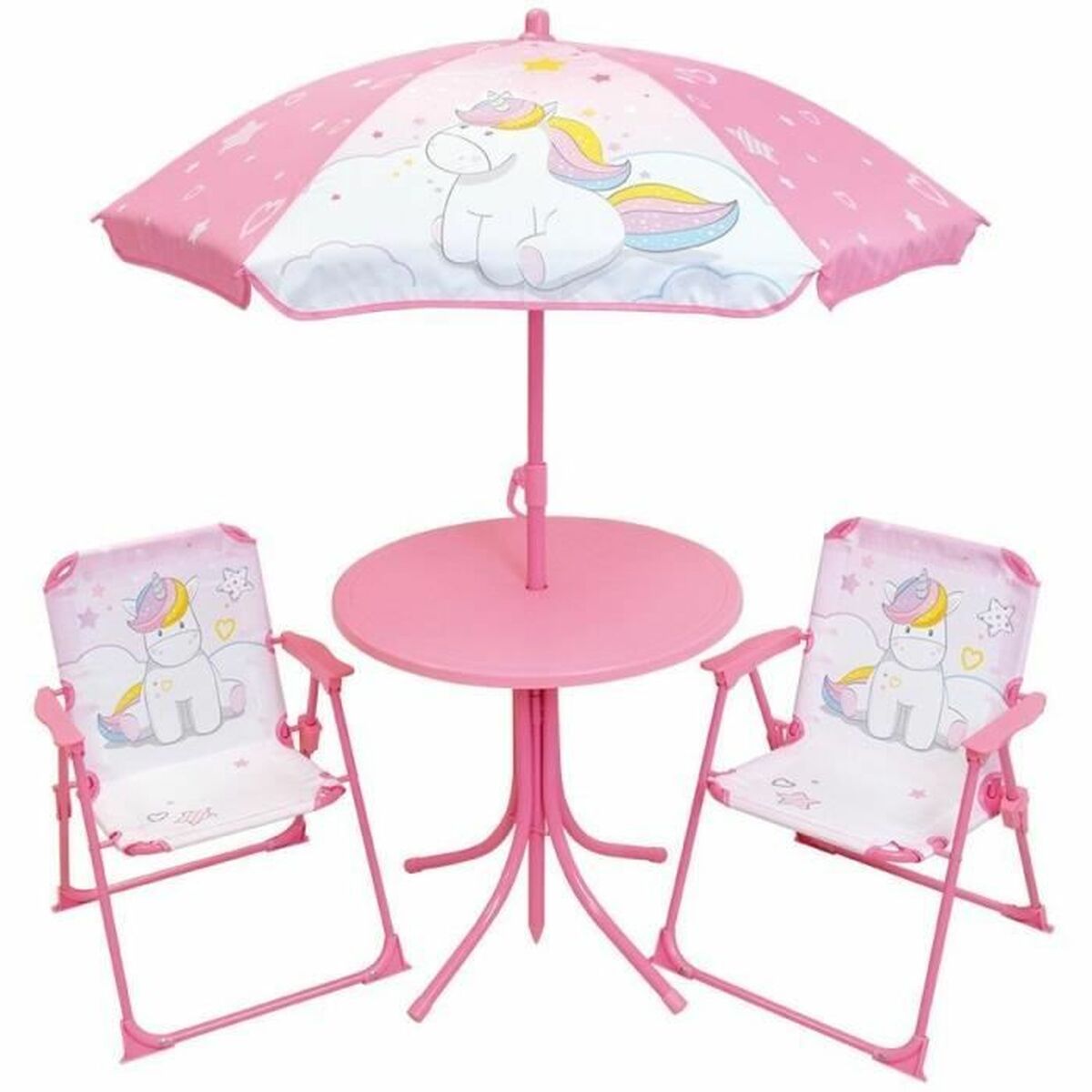 Ensemble Table + 2 Chaises Fun House Unicorn Rose