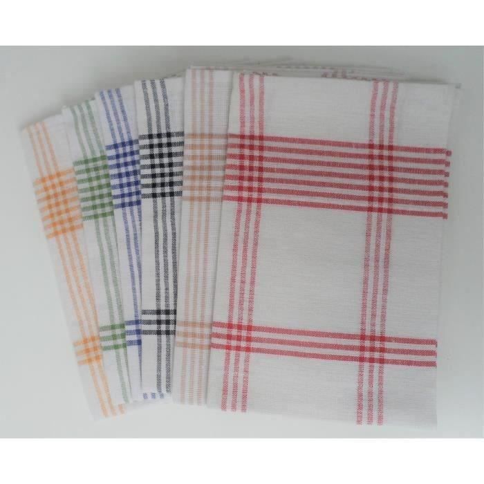Lot de 6 torchons de cuisine - HOME LINGE PASSION - 100% Coton - 50 x 70 cm - Multicolore a carreaux