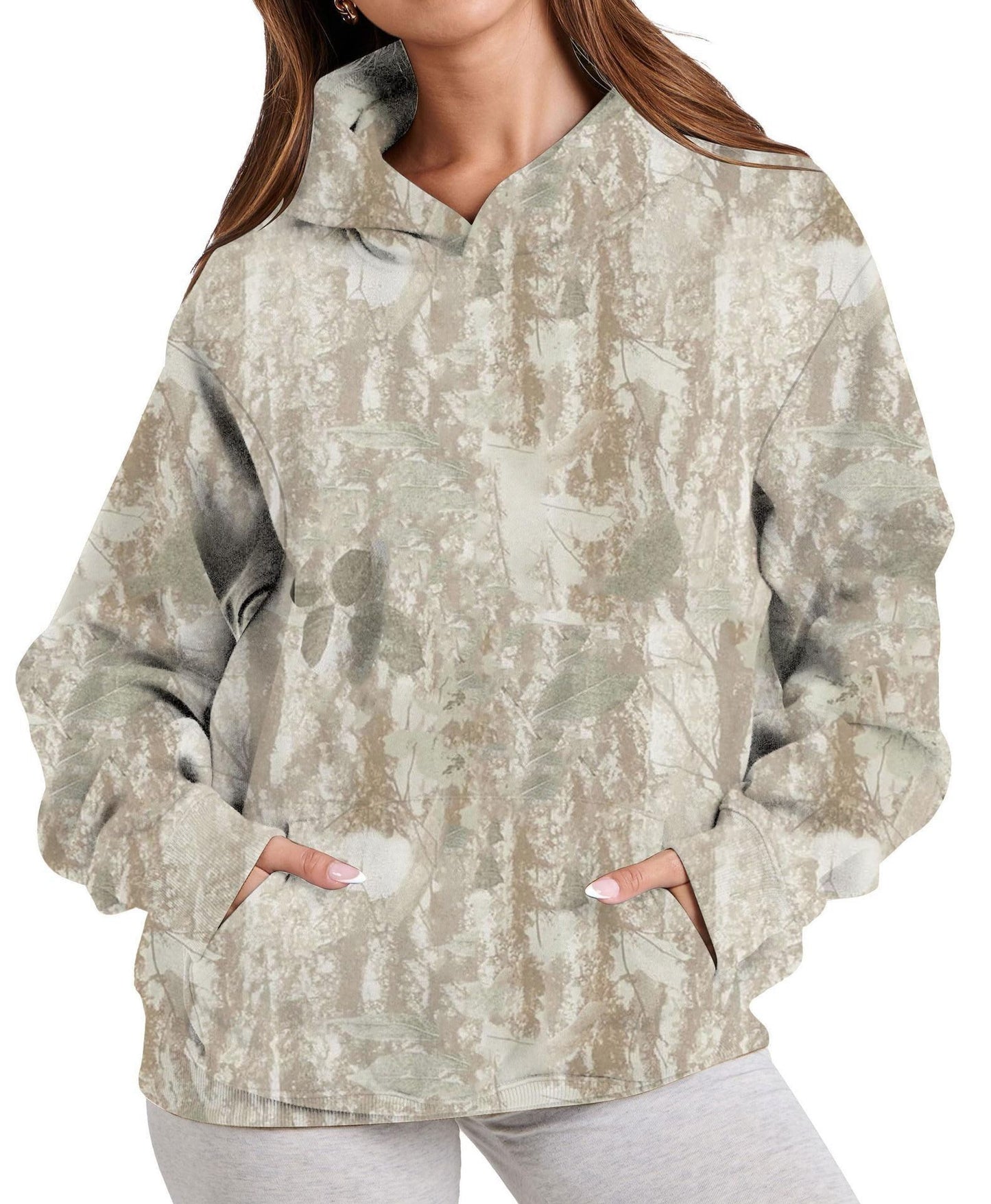 Hoodie Femme Camouflage Effet Feuilles – Sweat à Capuche Tendance