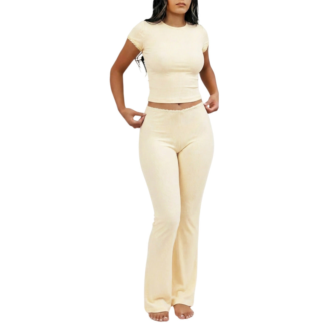 Ensemble Élégance – T-shirt Ajusté & Pantalon Taille Haute