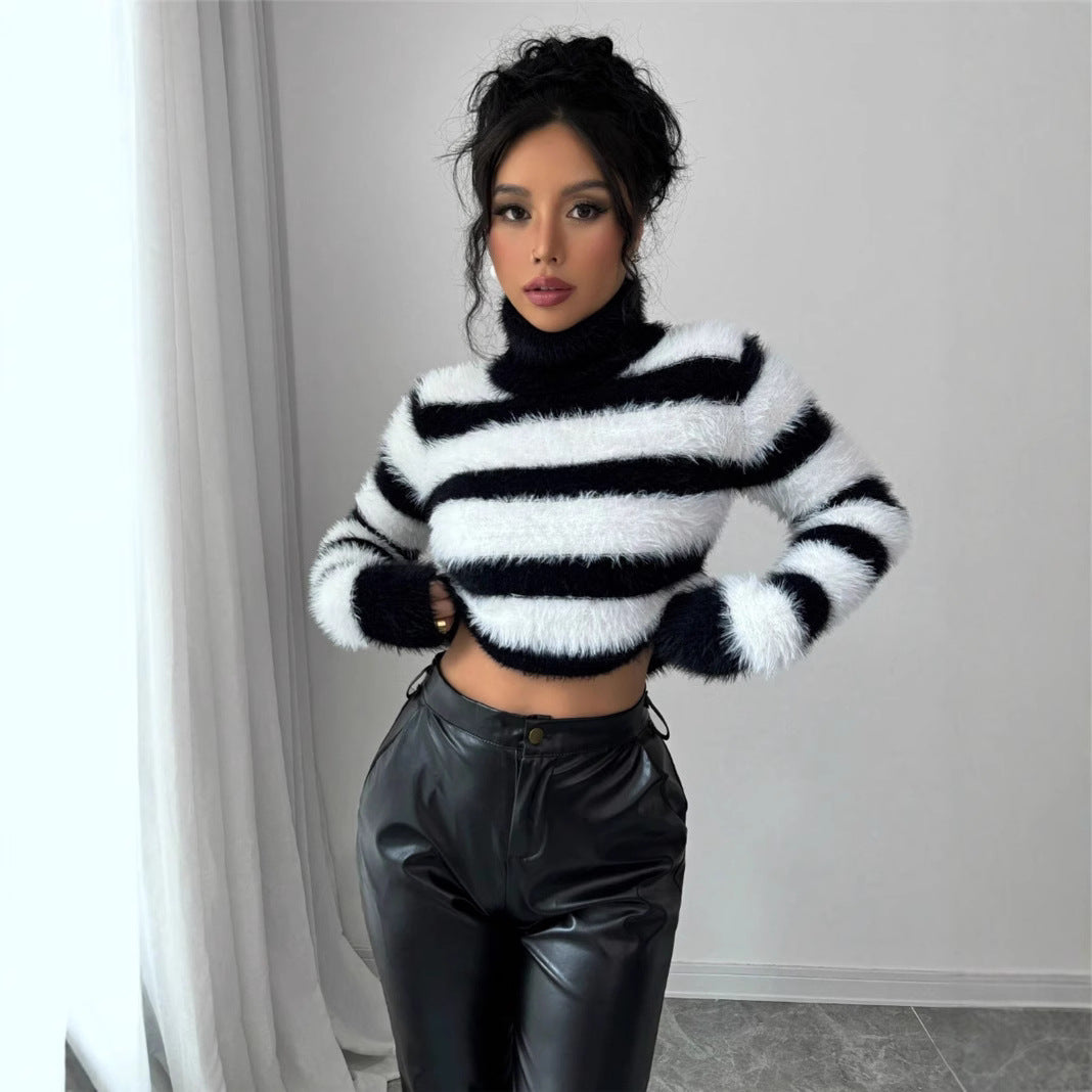 Pull femme rayé noir et blanc manches longues