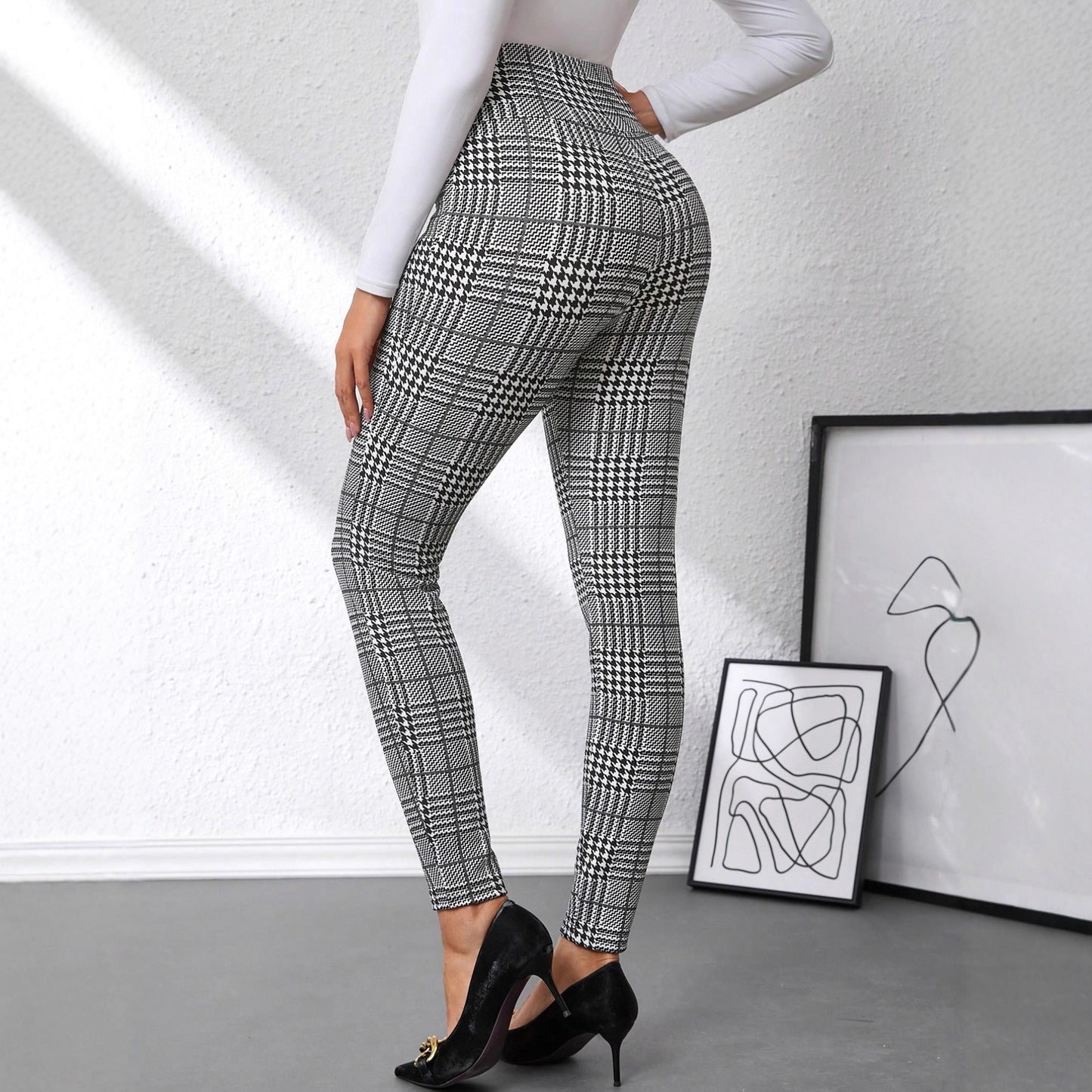 Pantalon Femme Taille Haute à Carreaux – Coupe Slim Chic