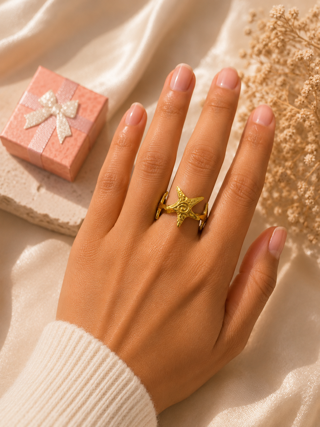 Bague étoile de mer ajustable en acier inoxydable doré