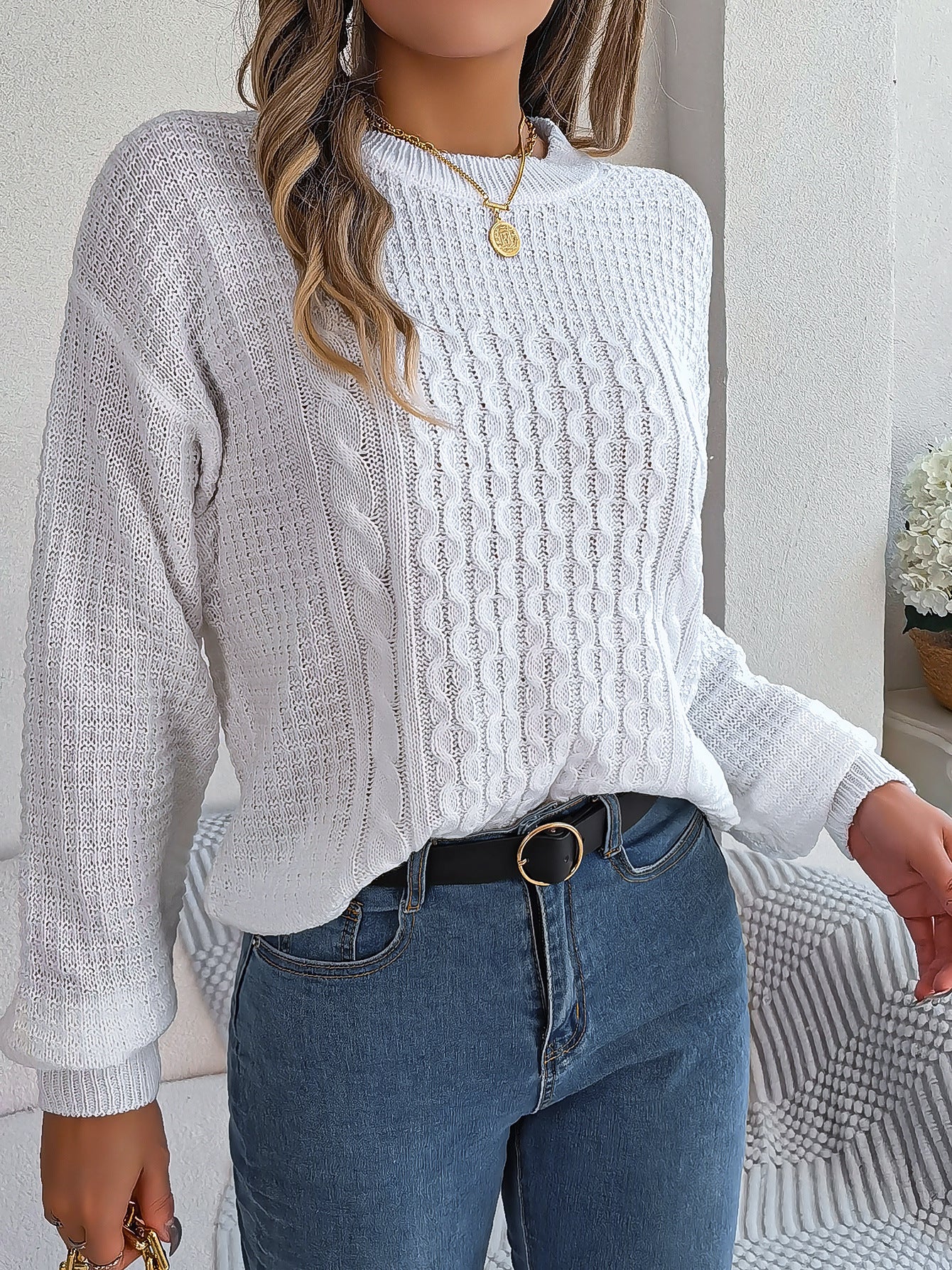 Pull femme col rond manches longues