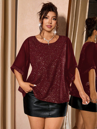 Top Femme Élégant Patchwork – Manches 3/4