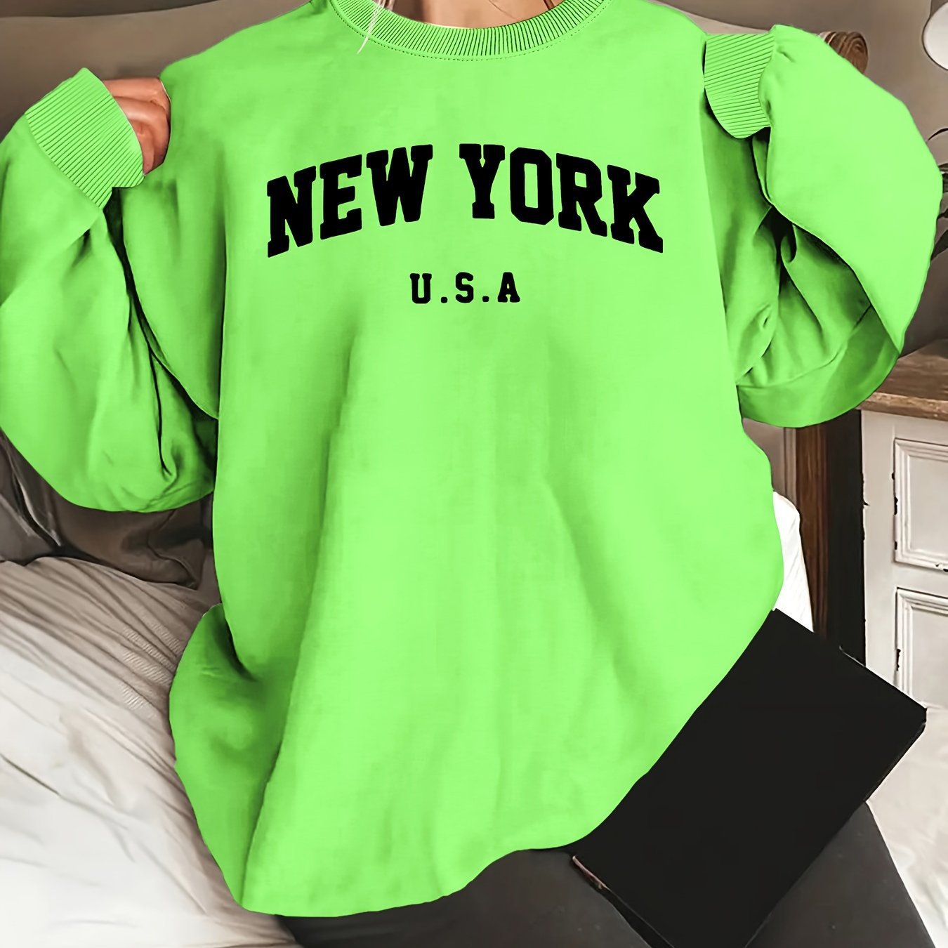 Sweat Femme “New York” – Manches Longues Col Rond Casual