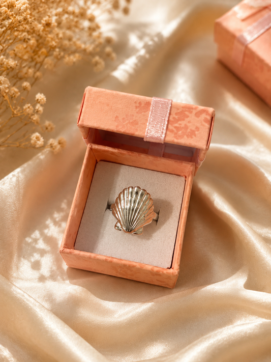 Bague Coquillage Argentée Ajustable – Acier Inoxydable