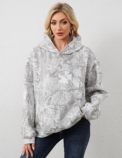 Hoodie Femme Camouflage Effet Feuilles – Sweat à Capuche Tendance