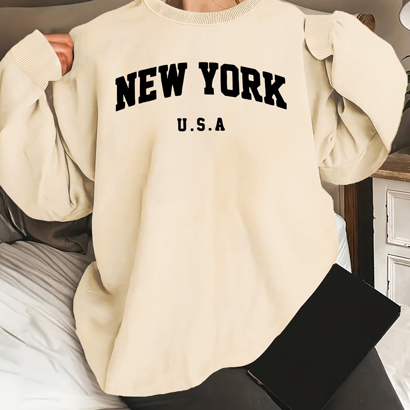 Sweat Femme “New York” – Manches Longues Col Rond Casual