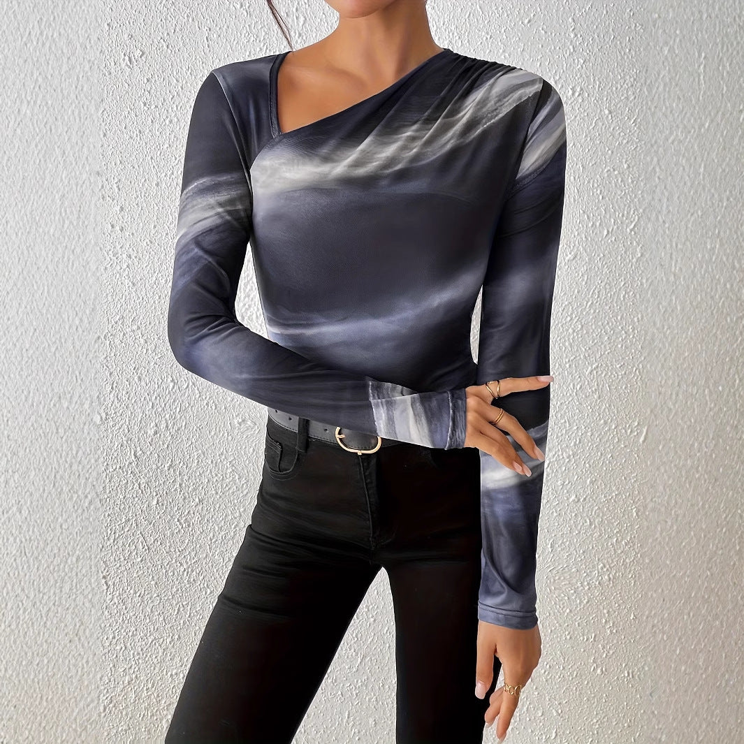 Haut Femme Dégradé Coupe Slim – Col Asymétrique Élégant