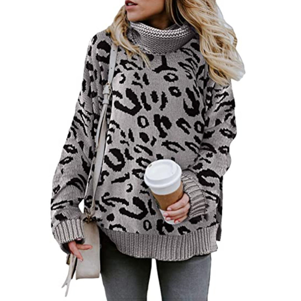 Pull femme léopard oversize manches longues