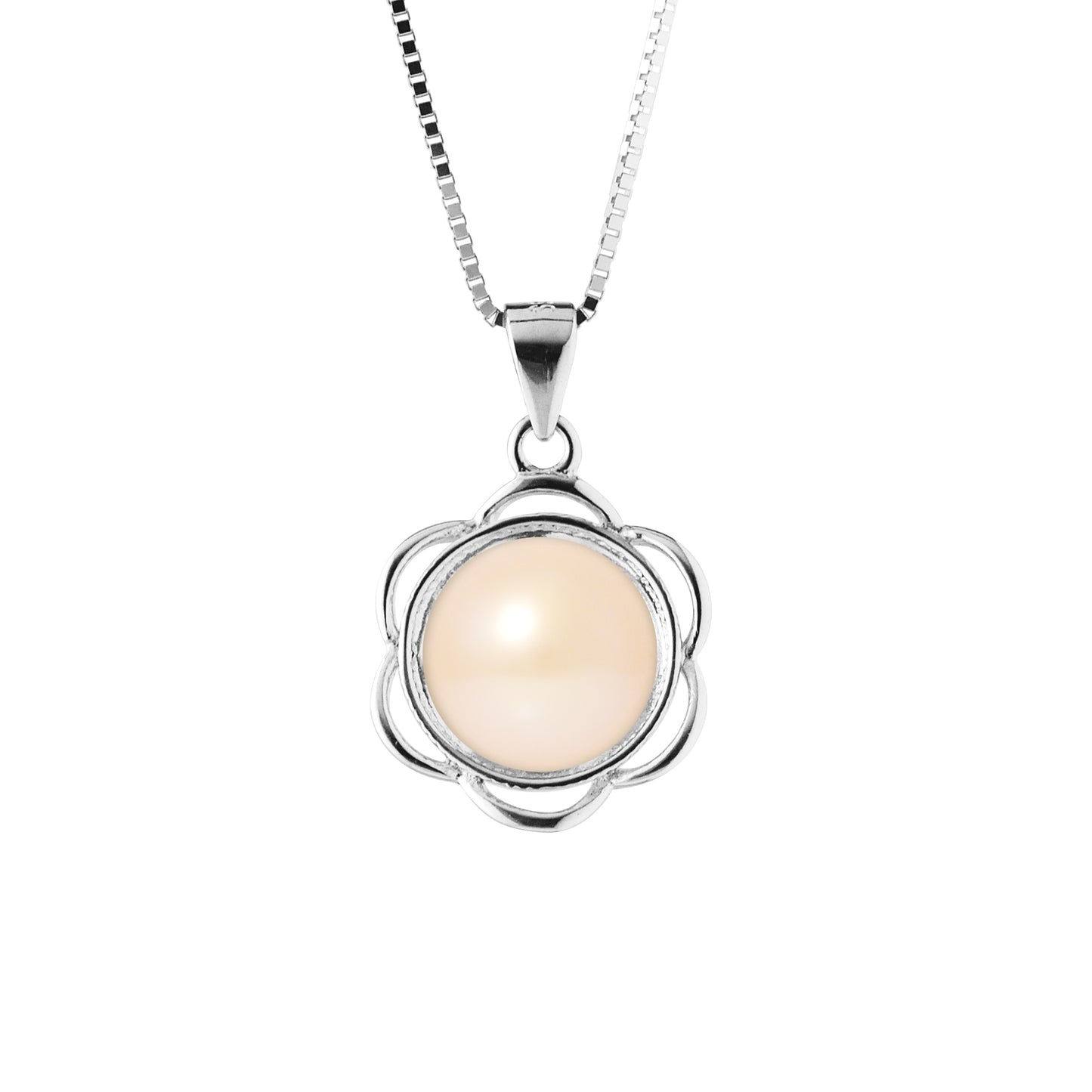 Collier Fleur – Perle de Culture Rose 8-9 mm – Argent 925 – Élégance Féminine