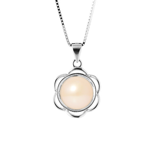 Collier Fleur – Perle de Culture Rose 8-9 mm – Argent 925 – Élégance Féminine
