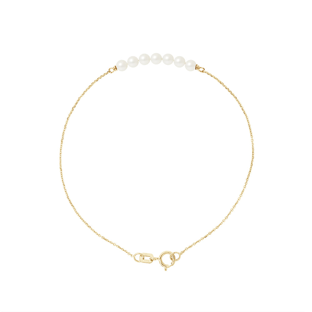 PERLINEA- Bracelet- Perle de Culture d'Eau Douce - Diamètre 3-4 mm Blanc- Bijou Femme- OrJaune