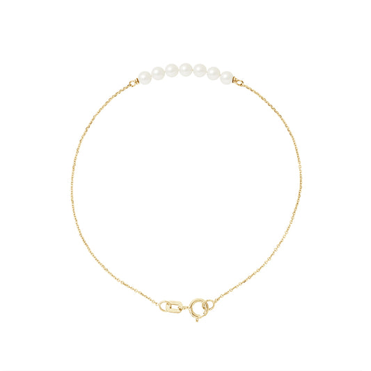 PERLINEA- Bracelet- Perle de Culture d'Eau Douce - Diamètre 3-4 mm Blanc- Bijou Femme- OrJaune