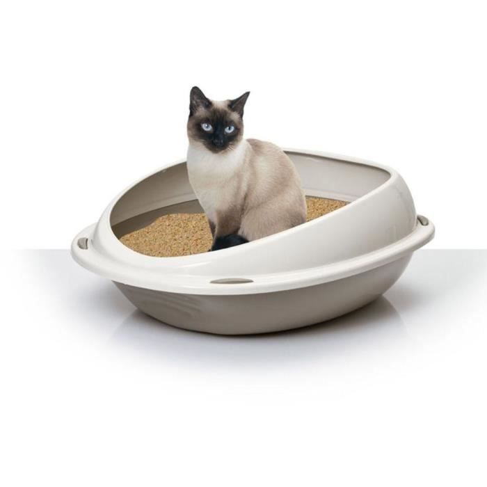 Bac a litiere - AIMÉ - Oval avec rebord amovible - Pour Chat - 45 x 36 x 15,5 cm