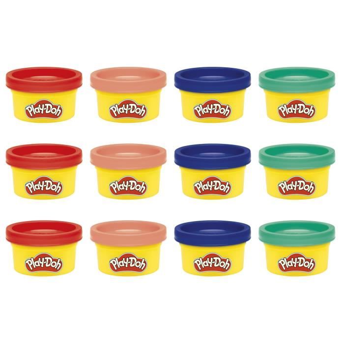 Play-Doh Pack de 12 L'imagination en fete, autocollants et pots de pâte a modeler de 28 g, petits cadeaux, loisirs créatifs pour enf
