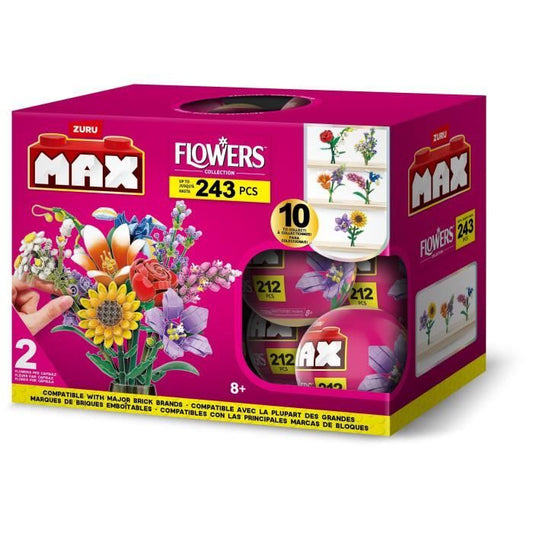 Set de construction - ZURU - Long Flowers - 243 pieces max - 10 designs - Bouquet a assembler