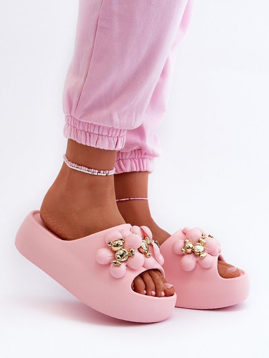 🩷 Claquettes à perles dorées