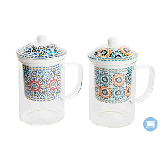 Tasse avec filtre pour infusions DKD Home Decor Multicouleur Orange Carrelage Arabe 300 ml (2 Unités)