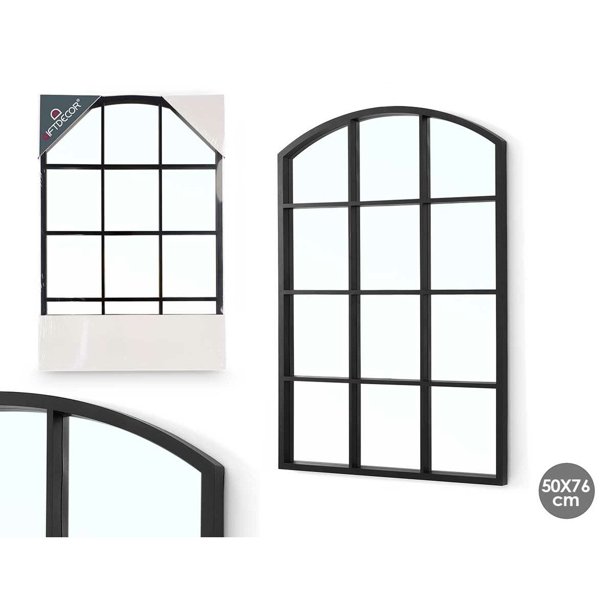 Miroir mural Gift Decor Noir Fenêtre 50,5 X 2,5 X 76 cm (4 Unités)