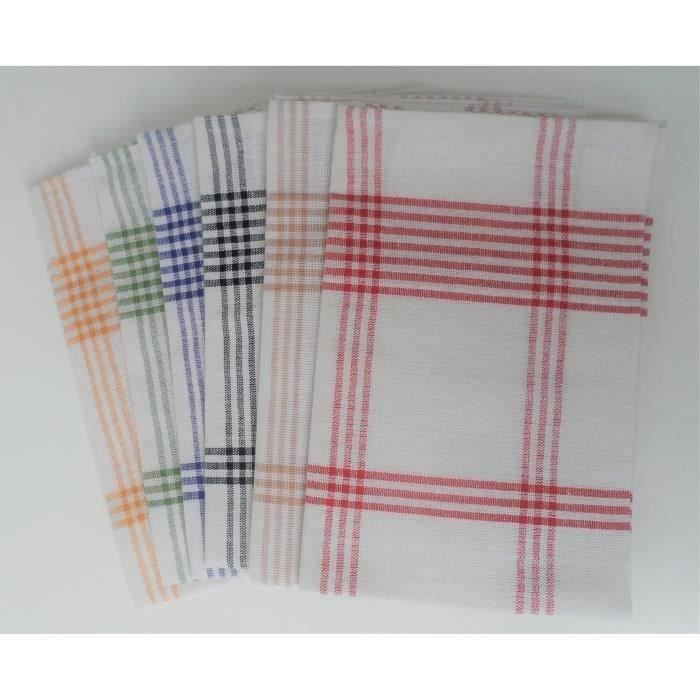 Lot de 6 torchons de cuisine - HOME LINGE PASSION - 100% Coton - 50 x 70 cm - Multicolore a carreaux