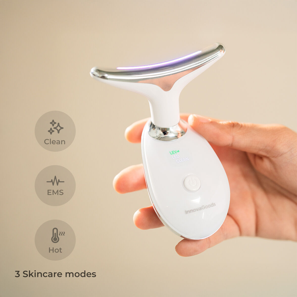 Appareil de Massage Visage & Cou – LED, EMS & Chaleur – Raffermissant Selora InnovaGoods