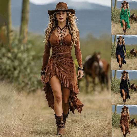 Robe Bohème Mi-Longue Volants & Plissé – Élégance Naturelle