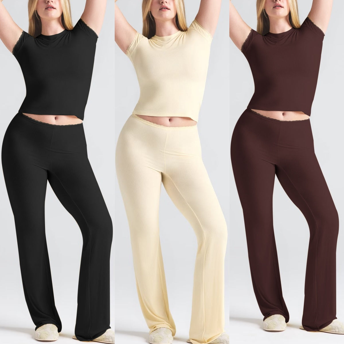 Ensemble Élégance – T-shirt Ajusté & Pantalon Taille Haute