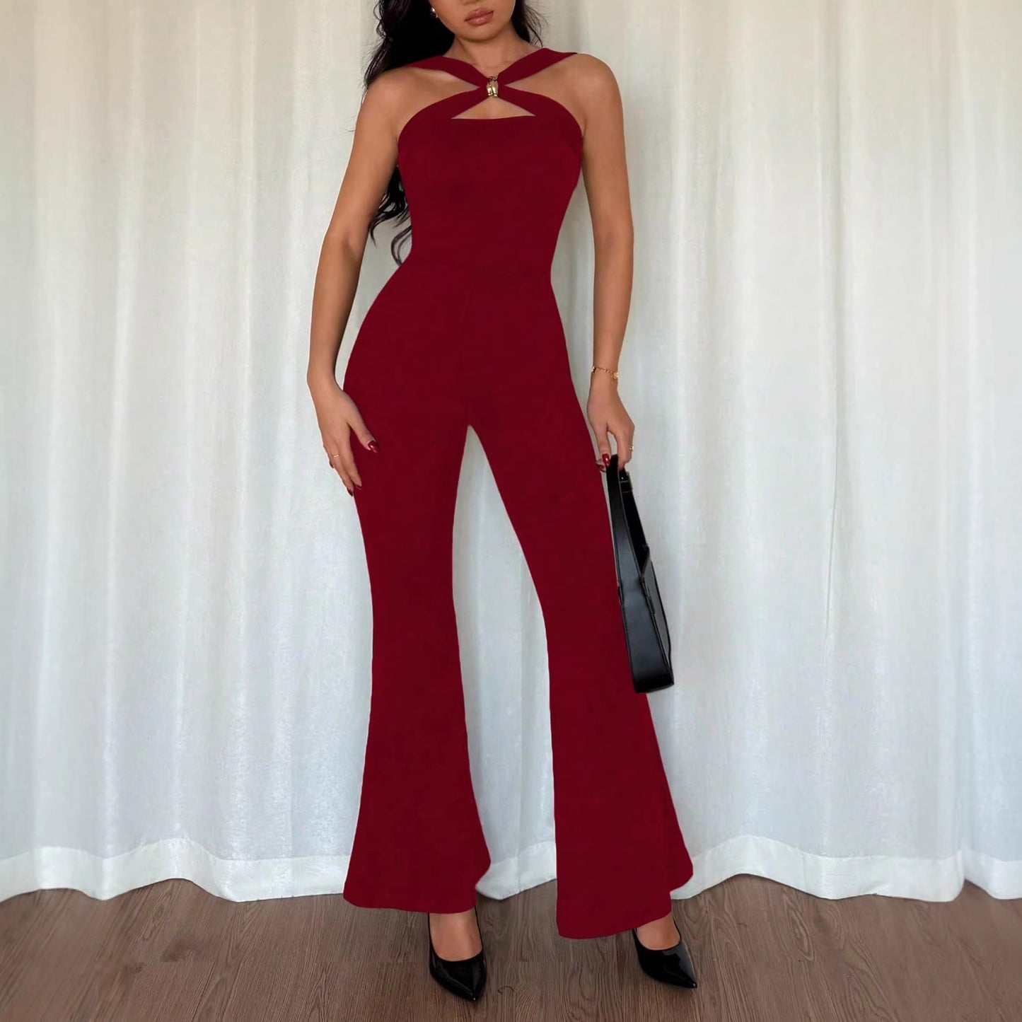 Combinaison Femme Élégante Pantalon Évasé