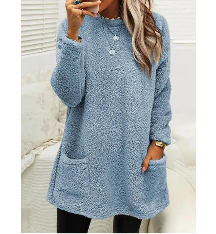 Pull Femme Polaire Long avec Poches – Chaud & Confortable