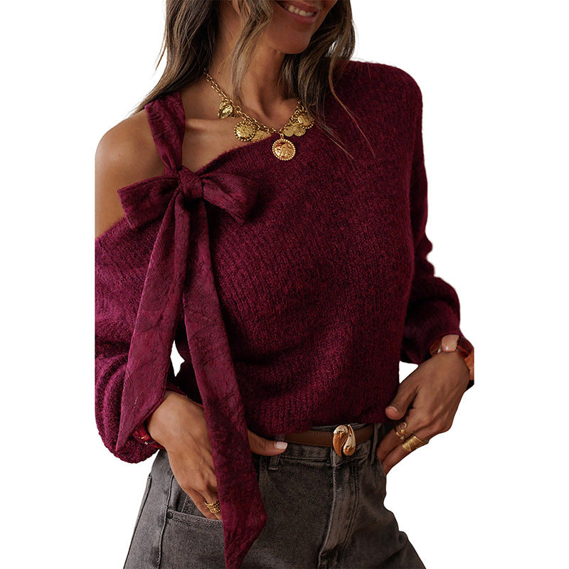 Pull femme élégant à nœud manches longues