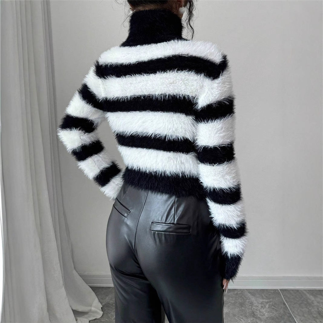 Pull femme rayé noir et blanc manches longues