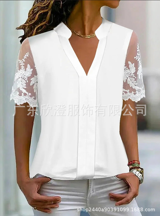 Top Femme Blanc Élégant – Manches Courtes