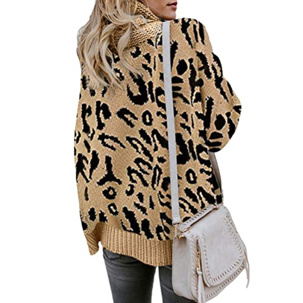 Pull femme léopard oversize manches longues