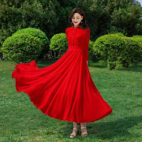 Robe Longue Fluide en Mousseline – Manches Longues & Style Bohème Chic