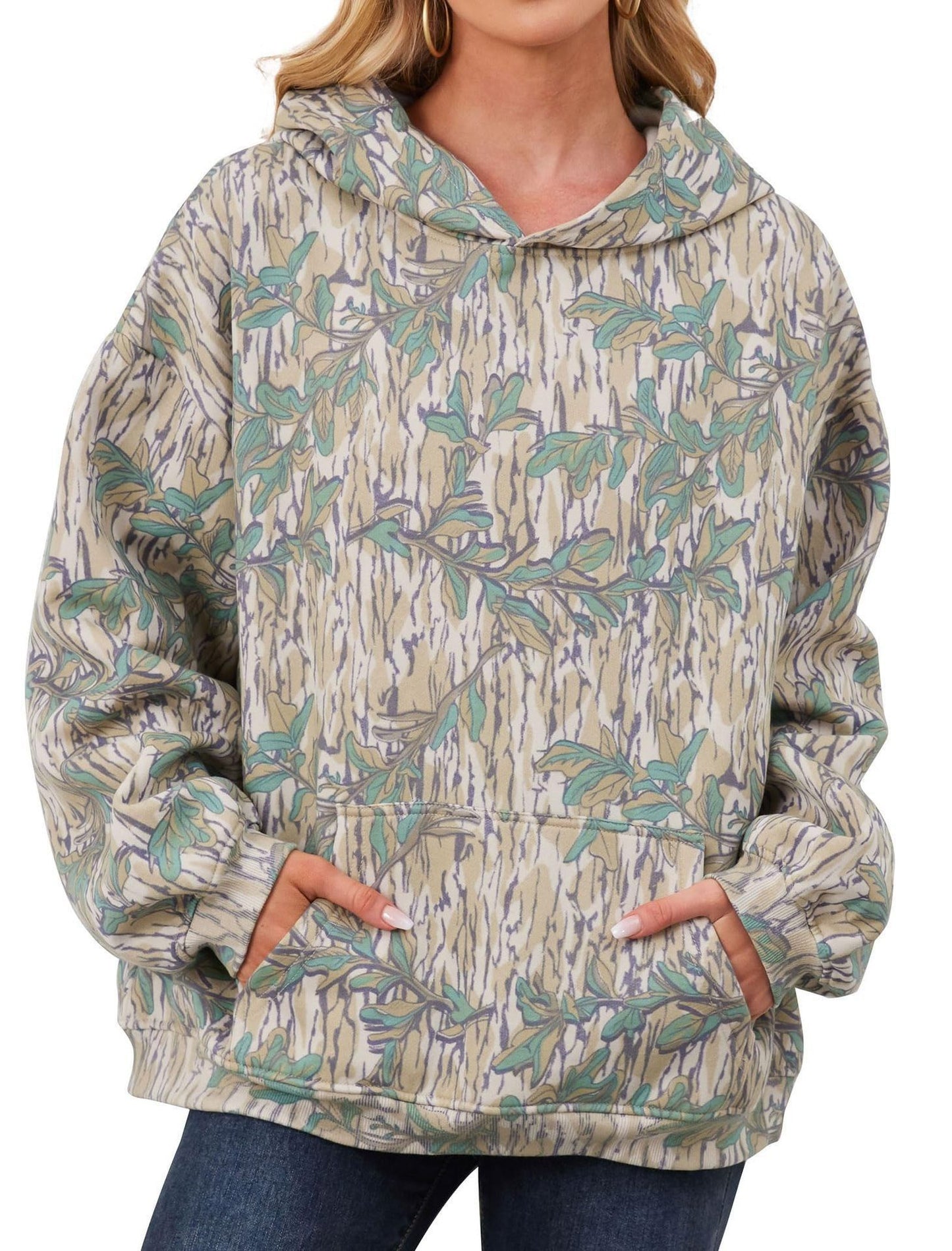 Hoodie Femme Camouflage Effet Feuilles – Sweat à Capuche Tendance