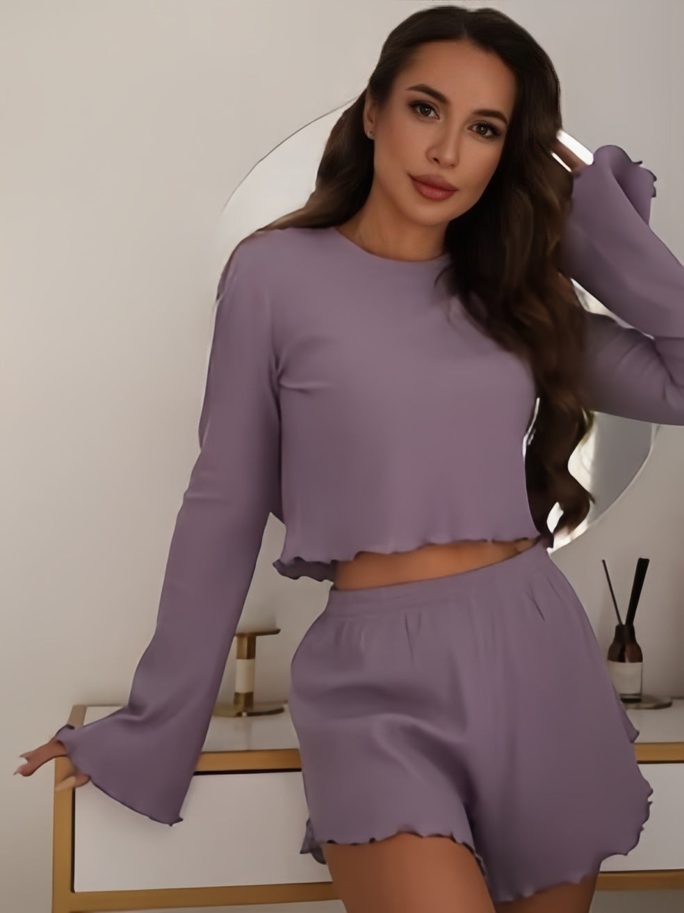Ensemble Lounge Femme – Haut Manches Longues & Short Confort