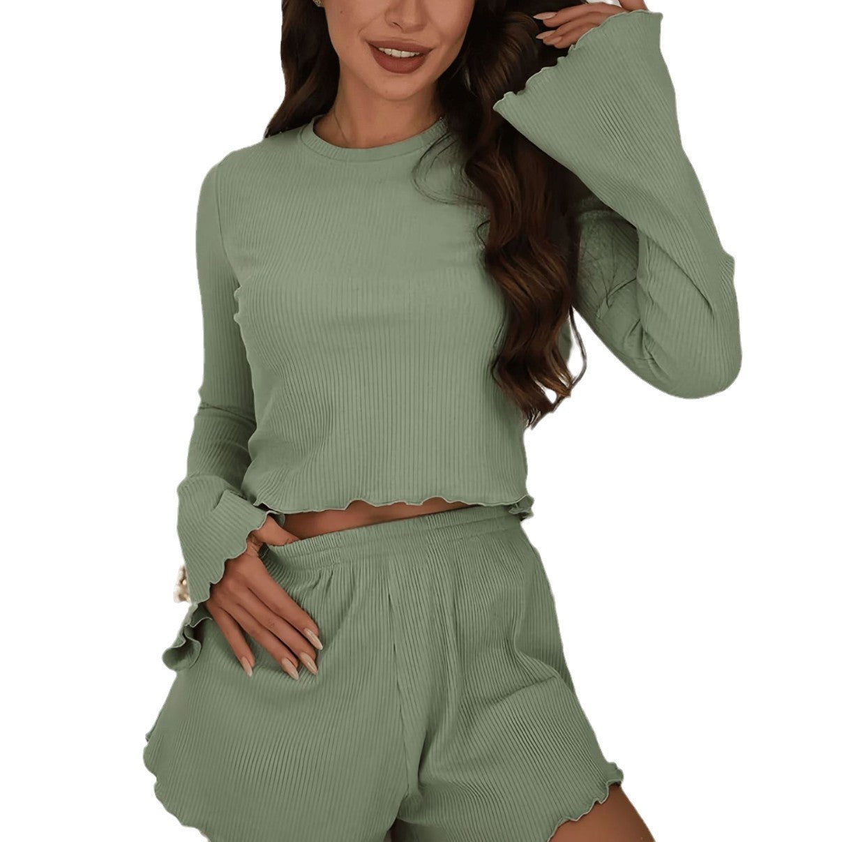 Ensemble Lounge Femme – Haut Manches Longues & Short Confort