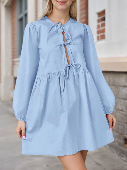 Robe courte femme manches bouffantes – coupe évasée élégante