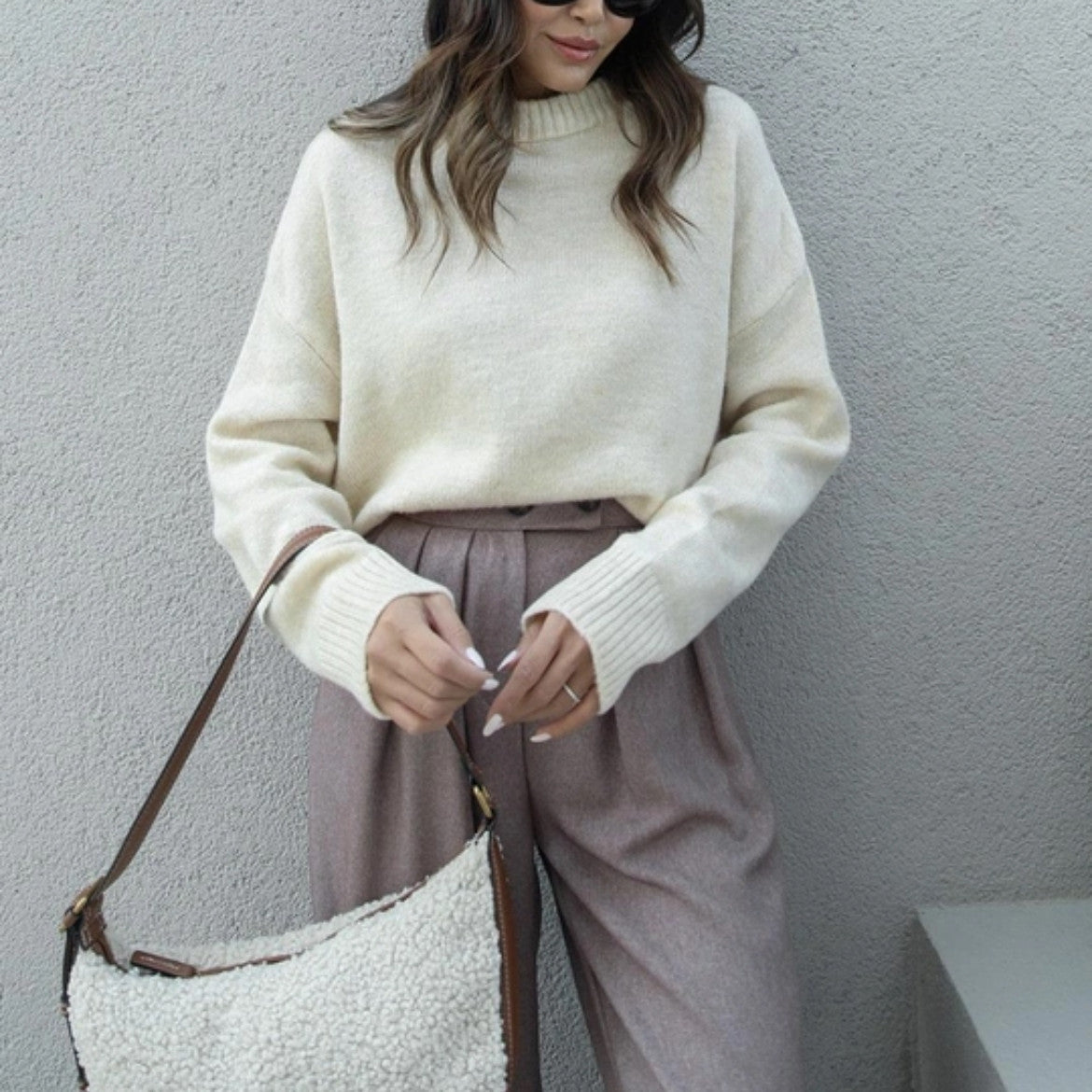 Pull femme col roulé manches longues