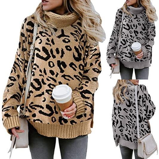 Pull femme léopard oversize manches longues
