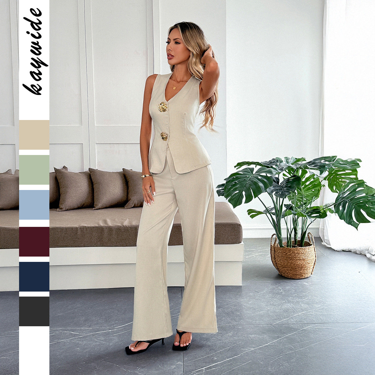 Ensemble Femme Élégant Sans Manches Pantalon Long