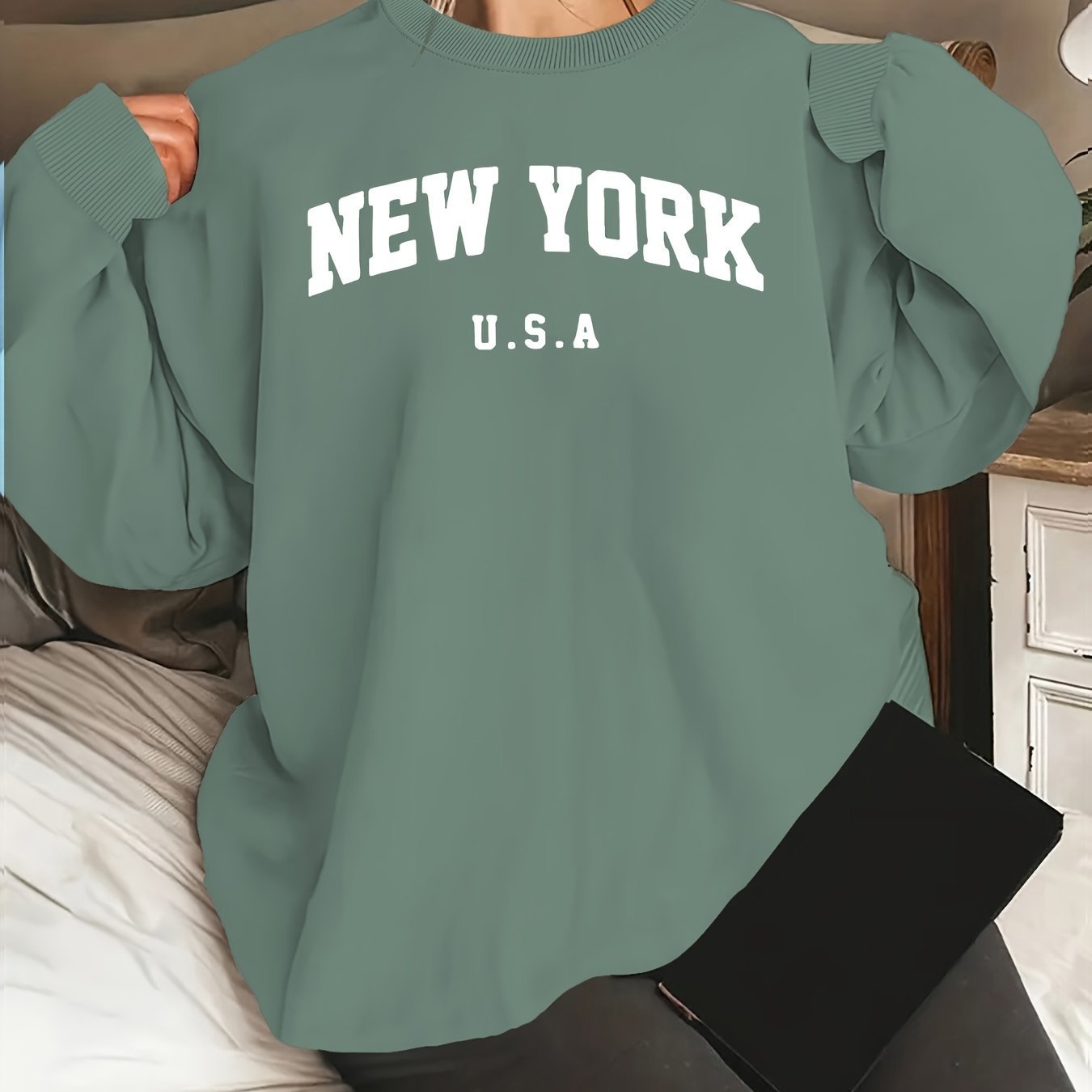 Sweat Femme “New York” – Manches Longues Col Rond Casual