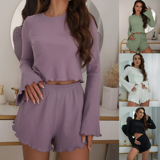 Ensemble Lounge Femme – Haut Manches Longues & Short Confort