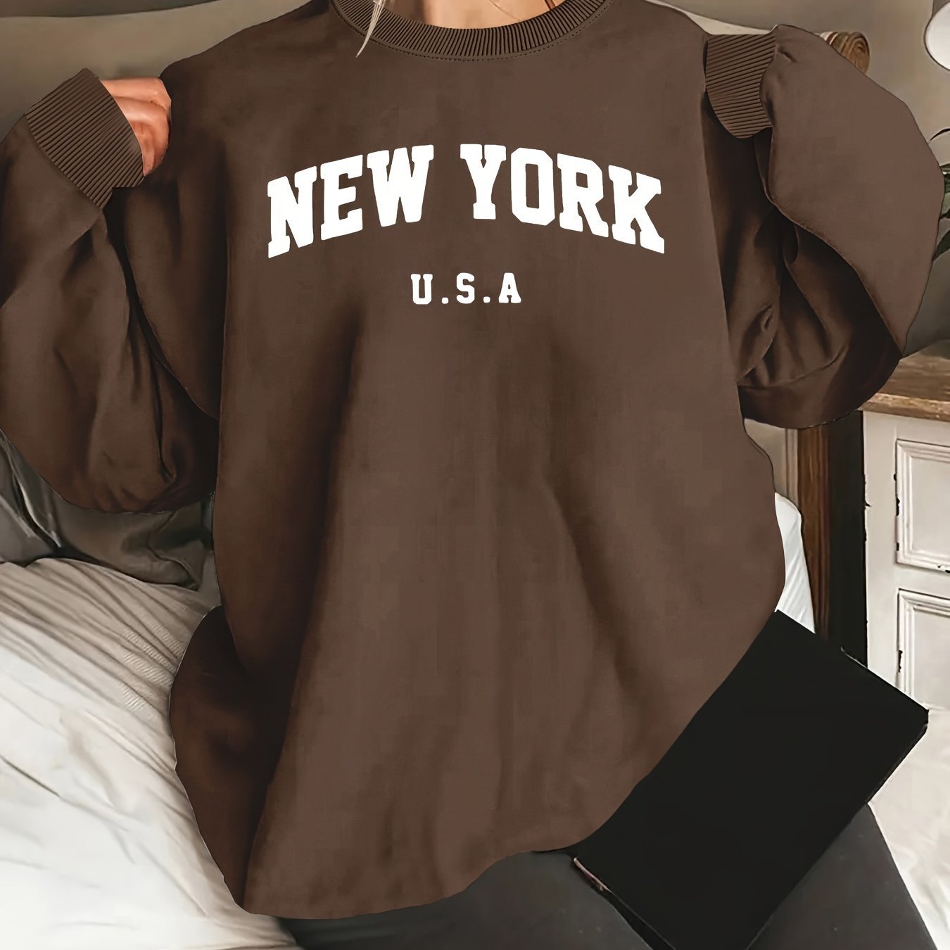 Sweat Femme “New York” – Manches Longues Col Rond Casual