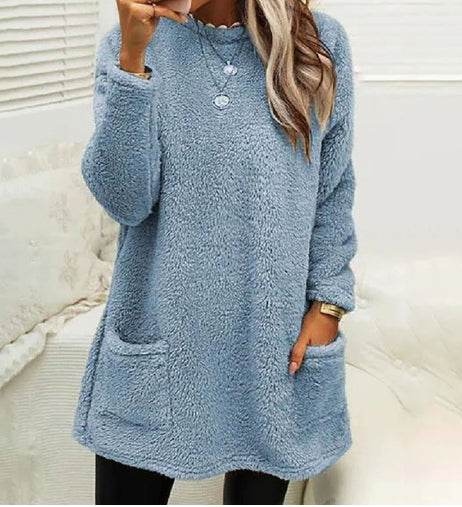 Pull Femme Polaire Long avec Poches – Chaud & Confortable